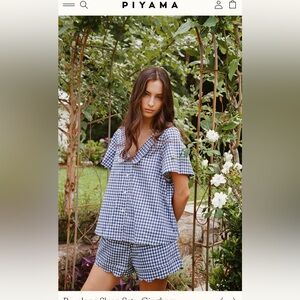 Piyama Blue Gingham Women's Two Piece Set